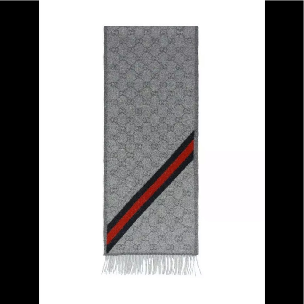GUCCI Wool Alpaca Zinc Blue‎ Gray Unisex Scarf wrap
